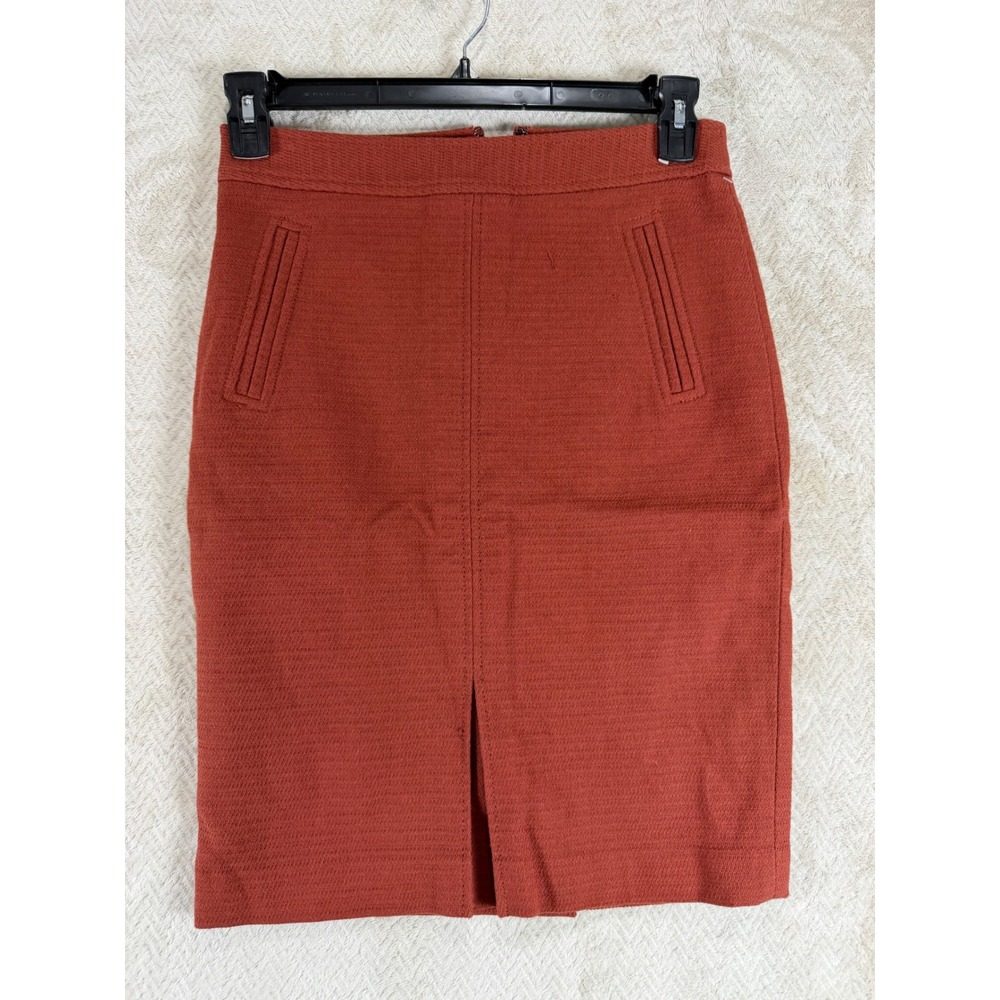 Ann Taylor Womens Size 2 Rust Orange Textured Cotton Blend Pencil Skirt NWT